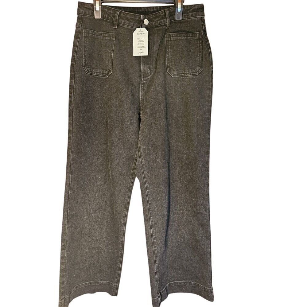 NWT Nimin Wide Leg Black Denim Jeans Size Large High Rise Utility Pockets